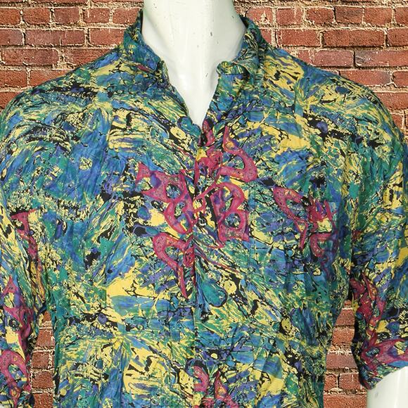 Vintage Other - Goouch Vintage Funky Art Print Rayon Shirt